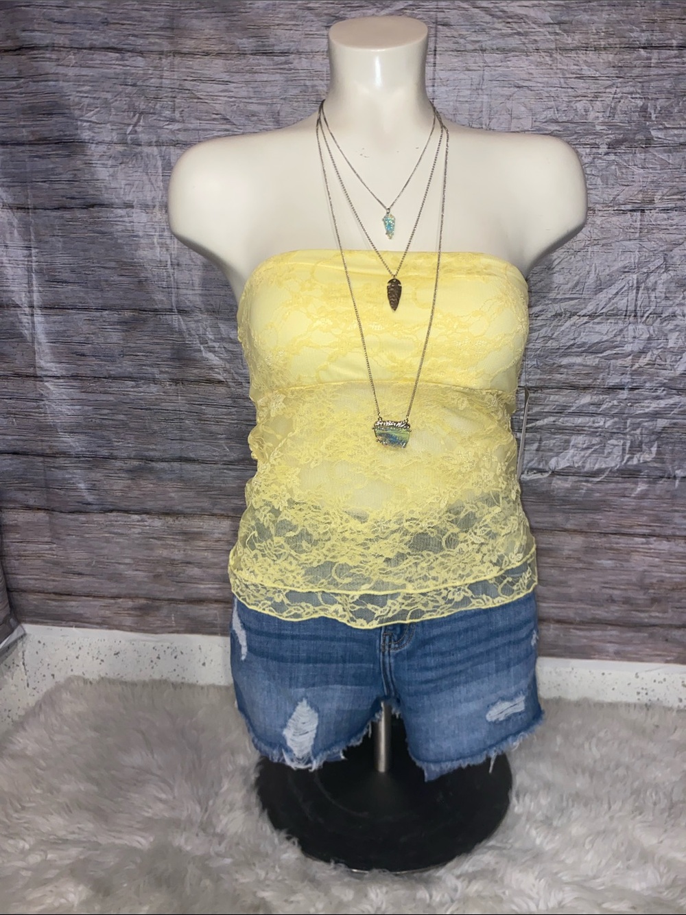 Electric Behavior Yellow Lace Tube Top